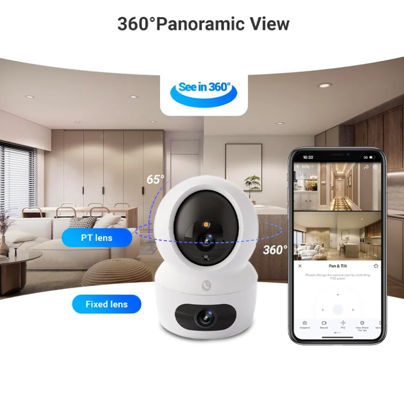 EZVIZ H7C - Caméra Wi-Fi panoramique et inclinable à double objectif Résolution d'objectif double 2K | Bouton d'appel de panique bidirectionnel | Détection humaine IA | Vue panoramique | Vision nocturne couleur