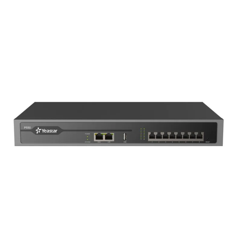 Yeastar P550 - Autocommutateur - Serveur VoIP - IPBX - pour 50 Utilisateurs, 25 Appels Simultanés, jusqu'à 8 Ports FXS,, 8 Ports FXO/BRI Ports, 4 Ports GSM/3G/4G, 1 USB (jusqu'à 2TB), NFC Read/Write, 2 x 10/100/1000 (Modules vendus séparément)