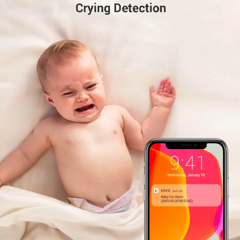 EZVIZ BM1 - Babyphone alimenté par batterie avec technologie d’intelligence artificielle, Lecture automatique d’une musique apaisante/ Détection des pleurs / Alertes hors du berceau / Entendez et parlez à votre enfant