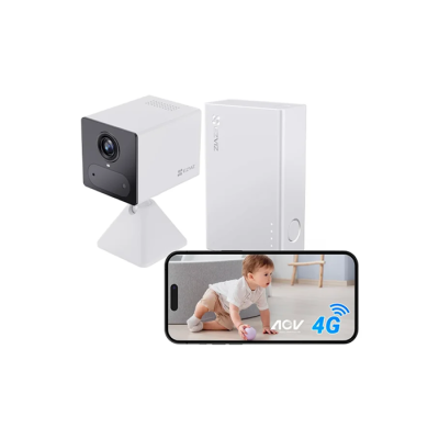 EZVIZ 2K 4G Caméra intérieure sans Fil +Batterie Externe, Mode AOV, Détection de Personne, Carte SD jusqu'à 512 Go (non incluse), Vidéo Time-lapse, Audio Bidirectionnel, design compacte, CB2 Kit Blanc