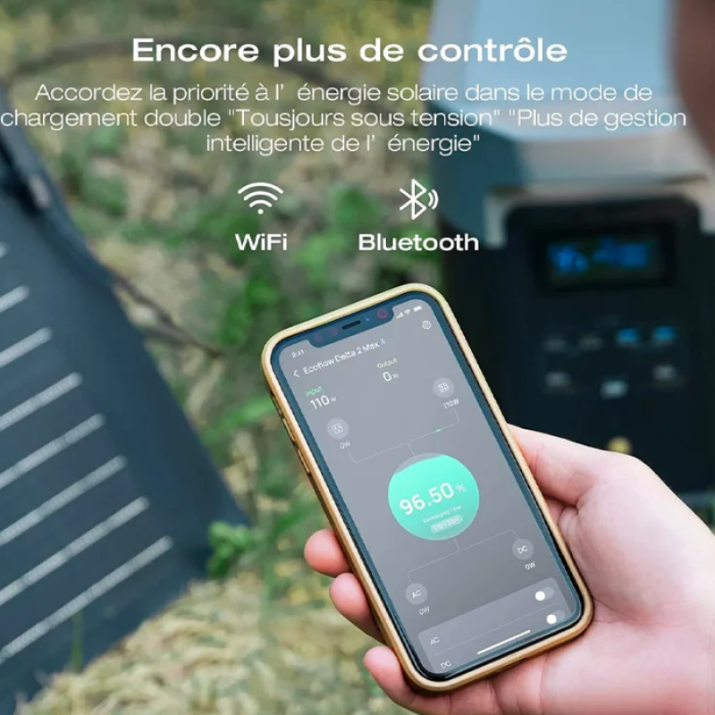 Station électrique portable EcoFlow DELTA 2 Max, capacité 2048Wh, batterie LFP 3 000 cycles, recharge rapide, puissance de sortie 3100 W, générateur solaire silencieux, pour la maison/camping/voyages