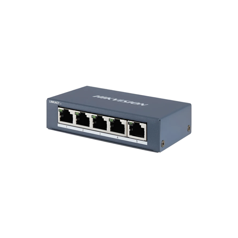 HIKVISION DS-3E0505-O-Commutateur Gigabit 5 ports Accès réseau 1000M > Commutation à vitesse câblée et conception sans blocage > Commutation de stockage et de transfert > Coque métallique solide et robuste