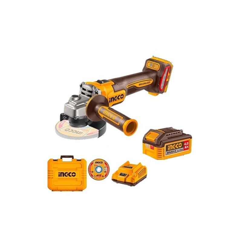 INGCO CAGLI261522 - Meuleuse Angulaire Sans Fil 20V Brushless 900W - Disque 115mm - Pack 2 Batteries 4Ah + Chargeur + Coffret - Tronçonnage & Meulage Pro