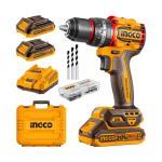 INGCO CDLI20668 - Perceuse Visseuse Sans Fil 20V Brushless - Couple Puissant 66Nm - Mandrin Métal 13mm - Pack 2 Batteries 2Ah + Chargeur + Accessoires + Coffret Pro