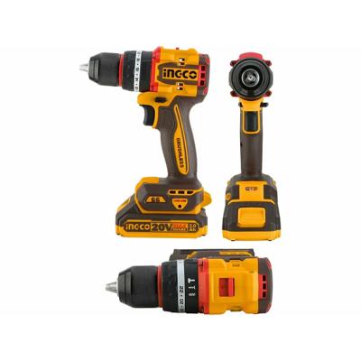 INGCO CDLI20668 - Perceuse Visseuse Sans Fil 20V Brushless - Couple Puissant 66Nm - Mandrin Métal 13mm - Pack 2 Batteries 2Ah + Chargeur + Accessoires + Coffret Pro
