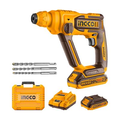 INGCO CRHLI201681 - Marteau Perforateur Sans Fil 20V Brushless SDS-Plus - Force 1.5J - Béton 16mm - Cadence 5100 cps/min - Batterie 2Ah + Chargeur + 3 Forets Pro