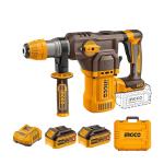 INGCO CRHLI202862 - Marteau Perforateur Burineur Sans Fil 20V Brushless SDS-Plus - Force 2.5J - Béton 28mm - Pack 2 Batteries 5Ah + Chargeur + 3 Forets + 2 Burins + Coffret Pro