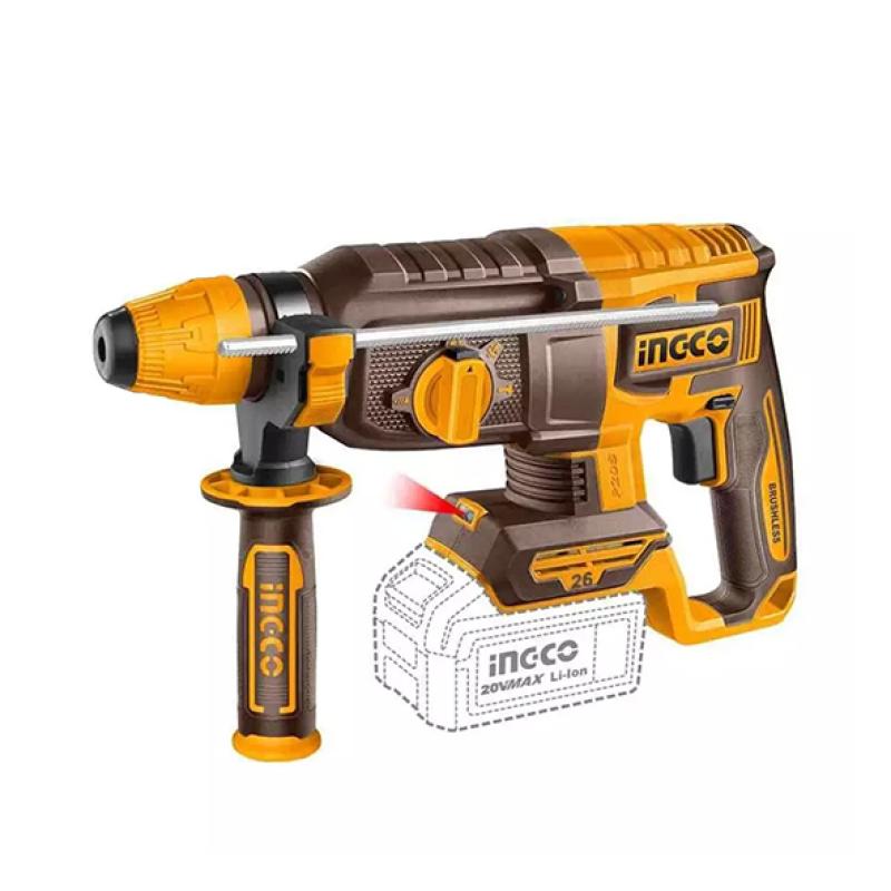 INGCO CRHLI262085 - Marteau Perforateur Burineur Sans Fil 20V Brushless SDS-Plus - Force 2.0J - Béton 26mm - Pack 2 Batteries 4Ah + Chargeur + Forets + Burin + Coffret Pro