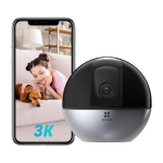 EZVIZ E6 (5W2F, 4mm) 5MP, Caméra de sécurité , Caméra pour domicile intelligent, Vue panoramique 360 - Wi-Fi à bande double 2,4 et 5 GHz , Prise en charge de carte microSD (jusqu’à 512 Go)