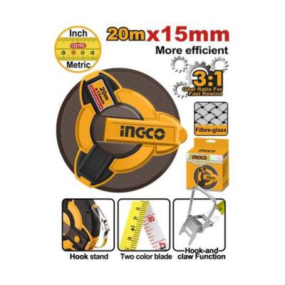 INGCO HSMT0820 - Décamètre Professionnel 20m x 12.5mm - Ruban en Acier Gradué - Manivelle de Rembobinage Rapide & Boîtier Antichoc