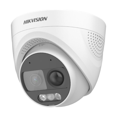 HIKVISION DS-2CE72DF3T-PIRXOS(2.8mm)(O-STD) - Caméra Analogique Dome (Tourelle) Audio ColorVu - 2MP - avec sirène -Résistant à l'eau et à la poussière (IP67)