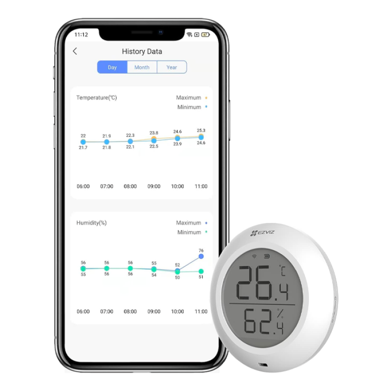 EZVIZ T51C Thermomètre Interieur Maison, Thermometre Hygrometre Numérique, Thermomètre Digital, Moniteur de Température et Humidimètre, Utilisez avec Le Centrale A3