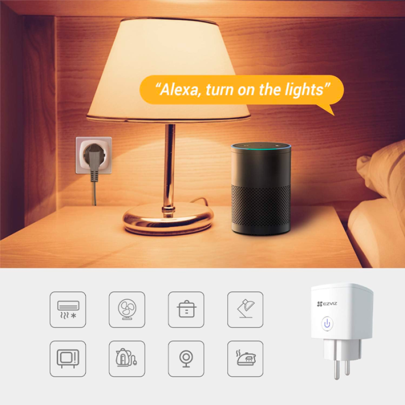 EZVIZ T30-10B EU PLUG Prise Connectée WiFi, Smart Plug avec Mesure Consommation, Commande vocale avec Amazon Alexa et Google home , Contrôler par Smartphone, aucun Hub Requis