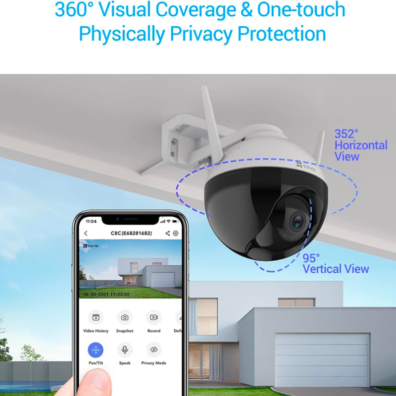 EZVIZ C8C 1080P Caméra Surveillance WiFi Extérieure avec Vision Nocturne en Couleur, Caméra Exterieur 360° Pan/Tilt en 2.4G Wifi, Etanche IP65, Détection de Forme Humaine IA, H.265, Alexa Compatible