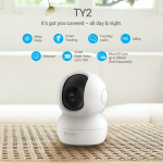 EZVIZ TY2 Caméra de Surveillance IP Wi-FI FHD 1080P rotative PTZ 360.Vision Nocturne Suivi Intelligent. Compatible avec Alexa Blanche