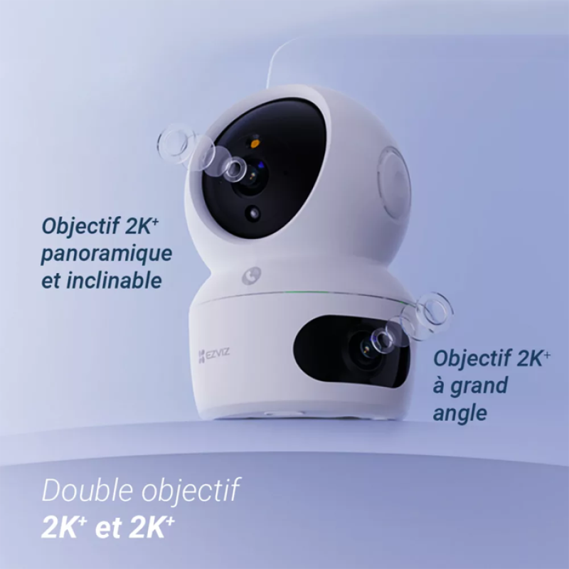 EZVIZ H7C - Caméra Wi-Fi panoramique et inclinable à double objectif Résolution d'objectif double 2K - Bouton d'appel de panique bidirectionnel - Détection humaine IA - Vue panoramique - Vision nocturne couleur