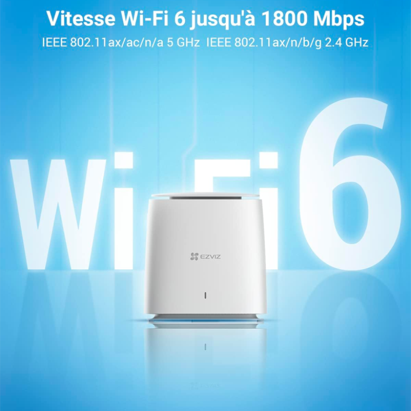 EZVIZ W3R Routeur WiFi 6 Jusqu’à1800 Mbps, Bi-Bande, 2 Ports LAN gigabits, 1 Port WAN Gigabit, Easy Mesh, Antenne Intégrée Haute Performance, Mémoire de Fonctionnement de 256 Mo, Installation Simple