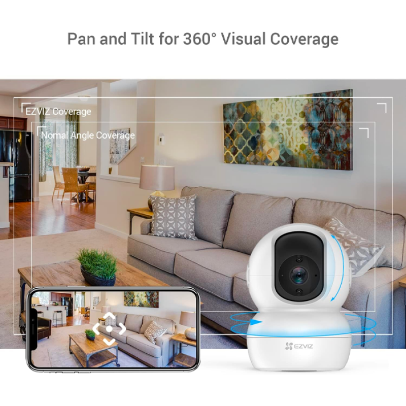 EZVIZ TY2 Caméra de Surveillance IP Wi-FI FHD 1080P rotative PTZ 360.Vision Nocturne Suivi Intelligent. Compatible avec Alexa Blanche