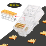 Réseau Connecteur RJ45 CAT6 Passe trou - facile à sertir - Ethernet Plaqué Or Fiche Réseau pour CAT6 Option de câble, lot de 100 pièces