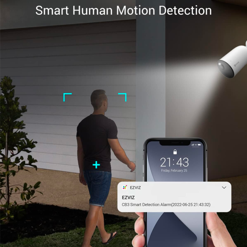 EZVIZ CB3 Caméra Surveillance WiFi Extérieure sans Fil 1080P avec Batteries Rechargeable 5200mAh, Détection de Forme Humain, Vision Nocturne en Couleur, Audio Bidirectionnel, Défense Active, IP66