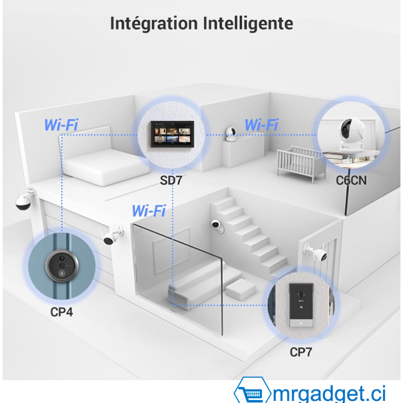 EZVIZ SD7 Écran Mobile sans Fil pour Visiophone Connecté HP7 CP7, Judas Numérique CP4, Sonnette Connectée DB2 et Caméra de Surveillance, Écran Tactile Couleur 7" sur Batterie 4600 mAh,Vue en Direct