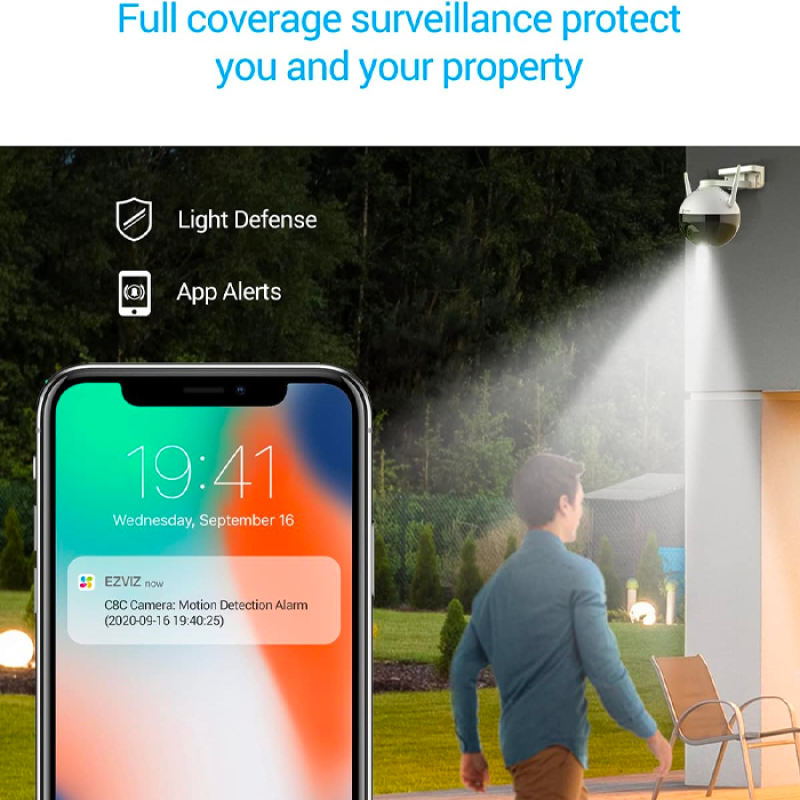 EZVIZ C8C 1080P Caméra Surveillance WiFi Extérieure avec Vision Nocturne en Couleur, Caméra Exterieur 360° Pan/Tilt en 2.4G Wifi, Etanche IP65, Détection de Forme Humaine IA, H.265, Alexa Compatible