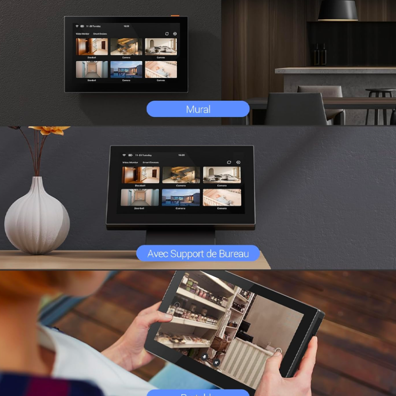 EZVIZ SD7 Écran Mobile sans Fil pour Visiophone Connecté HP7 CP7, Judas Numérique CP4, Sonnette Connectée DB2 et Caméra de Surveillance, Écran Tactile Couleur 7" sur Batterie 4600 mAh,Vue en Direct