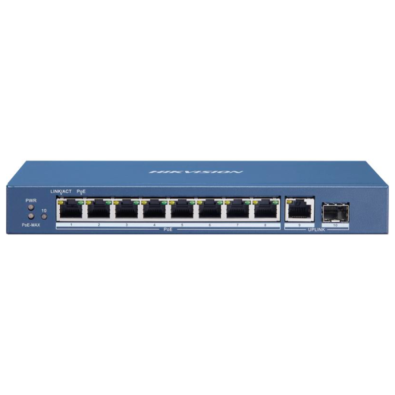 HIKVISION DS-3E0510P-E/M(O-STD) - Switch 8 Ports Gigabit POE Unmanaged (Gestion intelligente) - 1 Port Gigabit Fibre Optique SFP