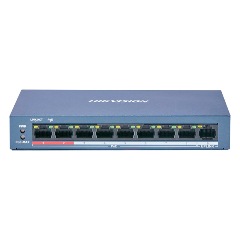 HIKVISION DS-3E0109P-E/M(B)(O-STD) - Switch 8 Ports POE Unmanaged (Gestion intelligente) - PoE longue portée : 300m