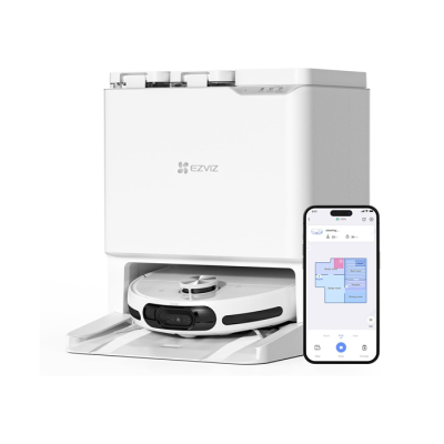 EZVIZ RS20 Pro Robot Aspirateur avec Serpillière Installation & Détachement Automatique, Brosse Latérale Surélevée, 7200 Pa, Nettoyage à l'eau Chaude 60°C, Séchage à l'Air Chaud, Balayage des Bords