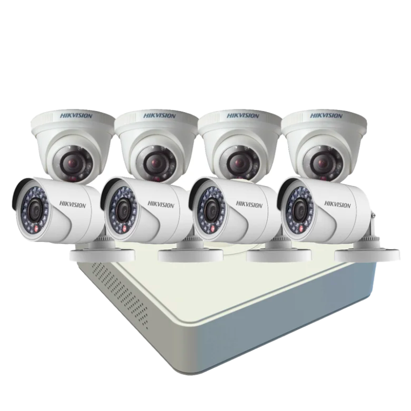 HIKVISION DS-J142I/7108HGHI-F1/N+4+4CAM - Kit de 8 caméras avec DVR - 4 Bullets - 4 Domes