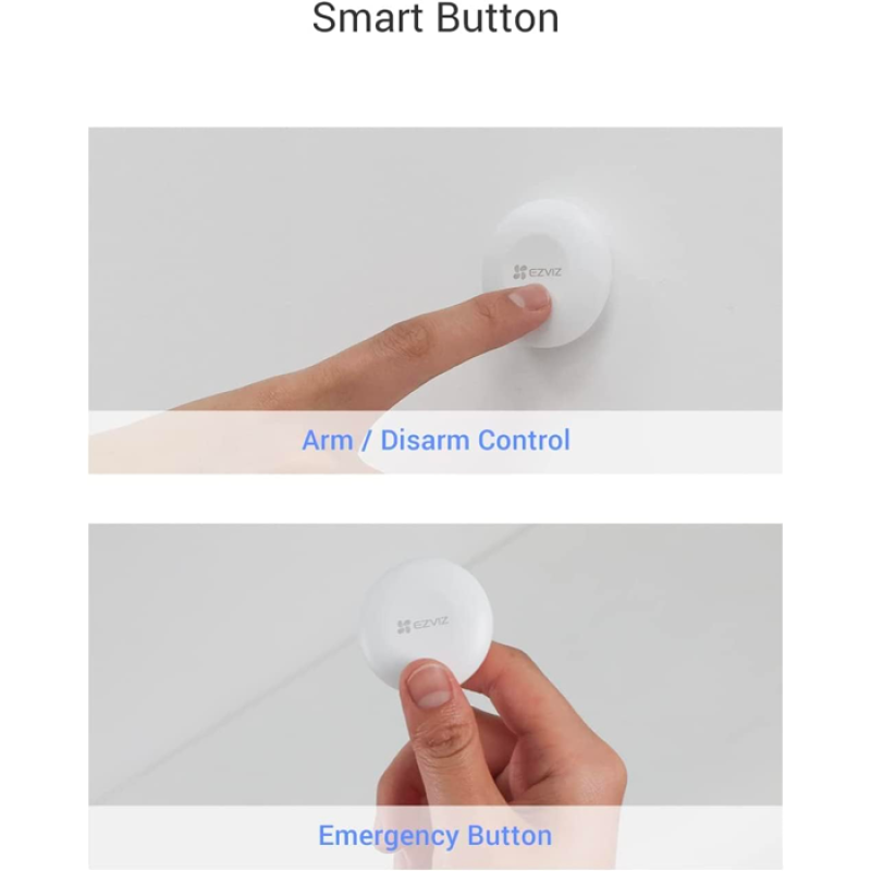 EZVIZ T3C Bouton Intelligent, Contrôle d’armement/désarmement du détecteur pour Système d'Alarme Maison sans Fil Connecté, Bouton d’Urgence, il Faut Utiliser avec Le Centrale A3