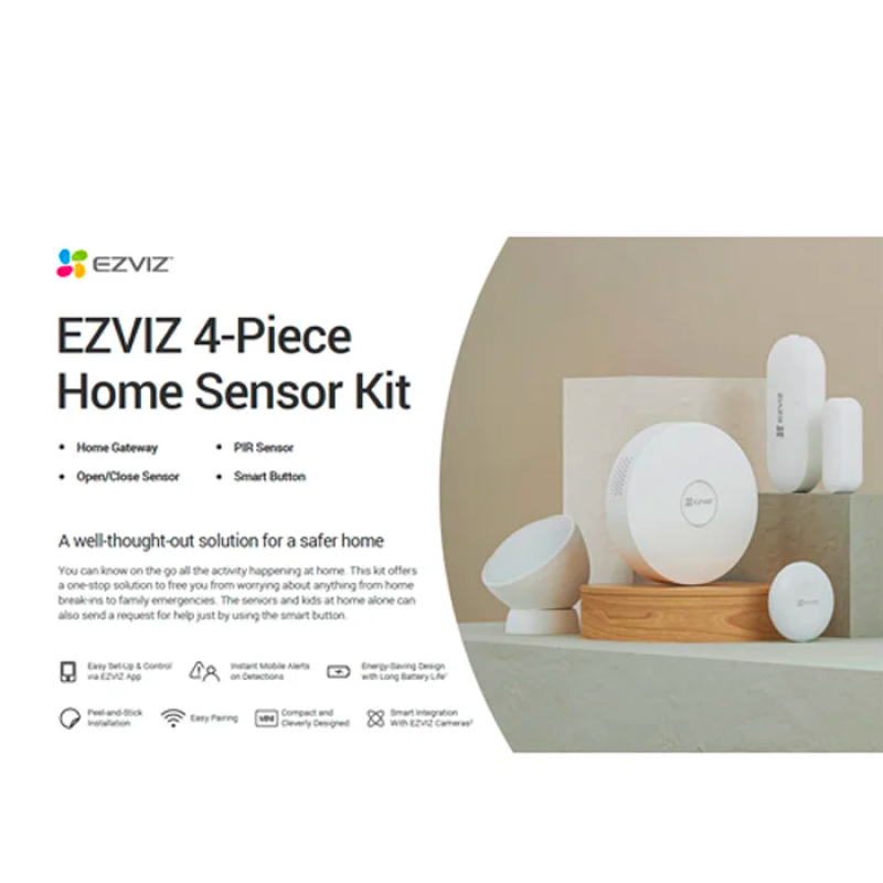 EZVIZ - Kit d'alarme Domestique - Détecteur de mouvement ( PIR) - Détecteur d’ouverture/fermeture - Bouton intelligent