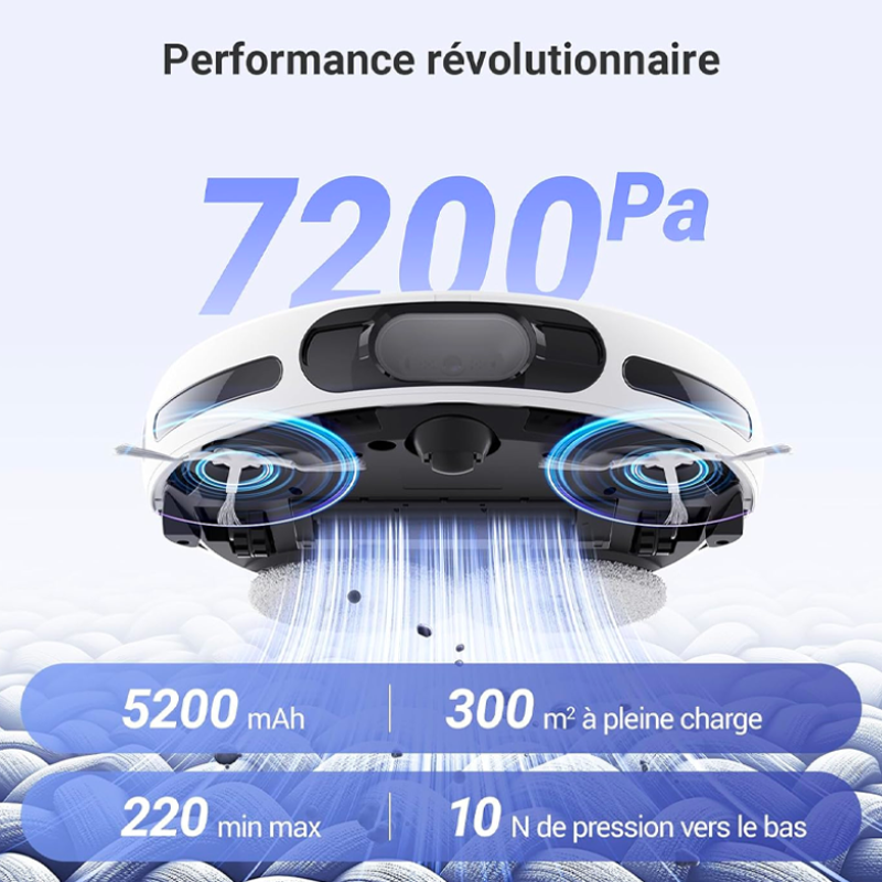 EZVIZ RS20 Pro Robot Aspirateur avec Serpillière Installation & Détachement Automatique, Brosse Latérale Surélevée, 7200 Pa, Nettoyage à l'eau Chaude 60°C, Séchage à l'Air Chaud, Balayage des Bords