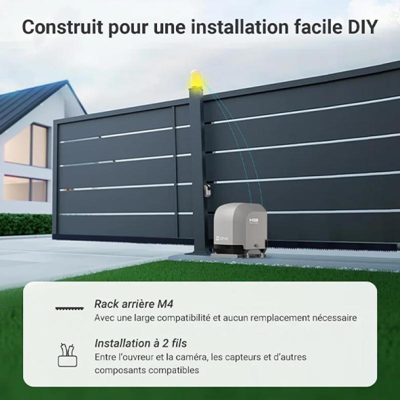 Motorisation de Portail Coulissant Connectée EZVIZ HG2 400 - Jusqu'à 400kg - Contrôle via App EZVIZ - Ouverture/Fermeture à Distance - Détection d'Obstacles - Silencieux & Robuste - Installation Facile - Compatible Maison Connectée