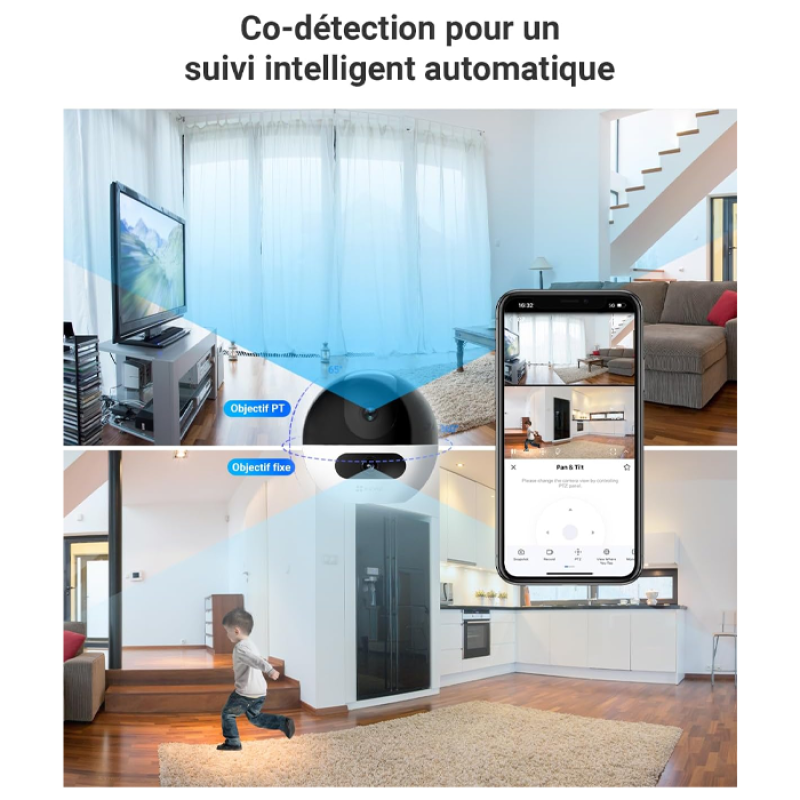 EZVIZ C7 Caméra de Surveillance WiFi Intérieure 4MP à Double Objectif, Caméra de Sécurité 360°, Détection de Personne/Animal, Audio Bidirectionnel, Vision Nocturne, Mode Patrouille/Confidentialité