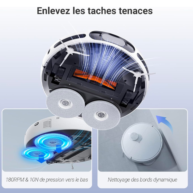 EZVIZ RS20 Pro Robot Aspirateur avec Serpillière Installation & Détachement Automatique, Brosse Latérale Surélevée, 7200 Pa, Nettoyage à l'eau Chaude 60°C, Séchage à l'Air Chaud, Balayage des Bords