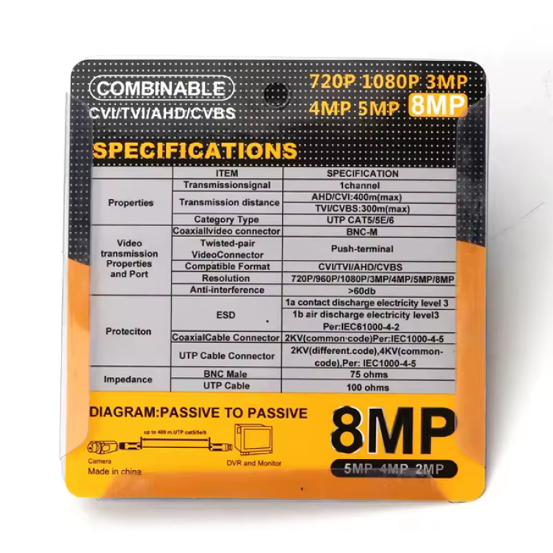 Connecteur de protection contre les pluies Balun vidéo, BNC à paire torsadée, prise en charge de la caméra 8MP (supporte 2MP 4MP 5MP 8MP) - haut qualité