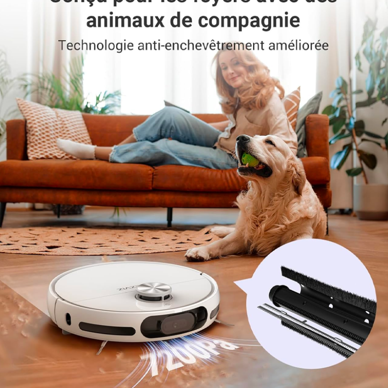 EZVIZ RS20 Pro Robot Aspirateur avec Serpillière Installation & Détachement Automatique, Brosse Latérale Surélevée, 7200 Pa, Nettoyage à l'eau Chaude 60°C, Séchage à l'Air Chaud, Balayage des Bords