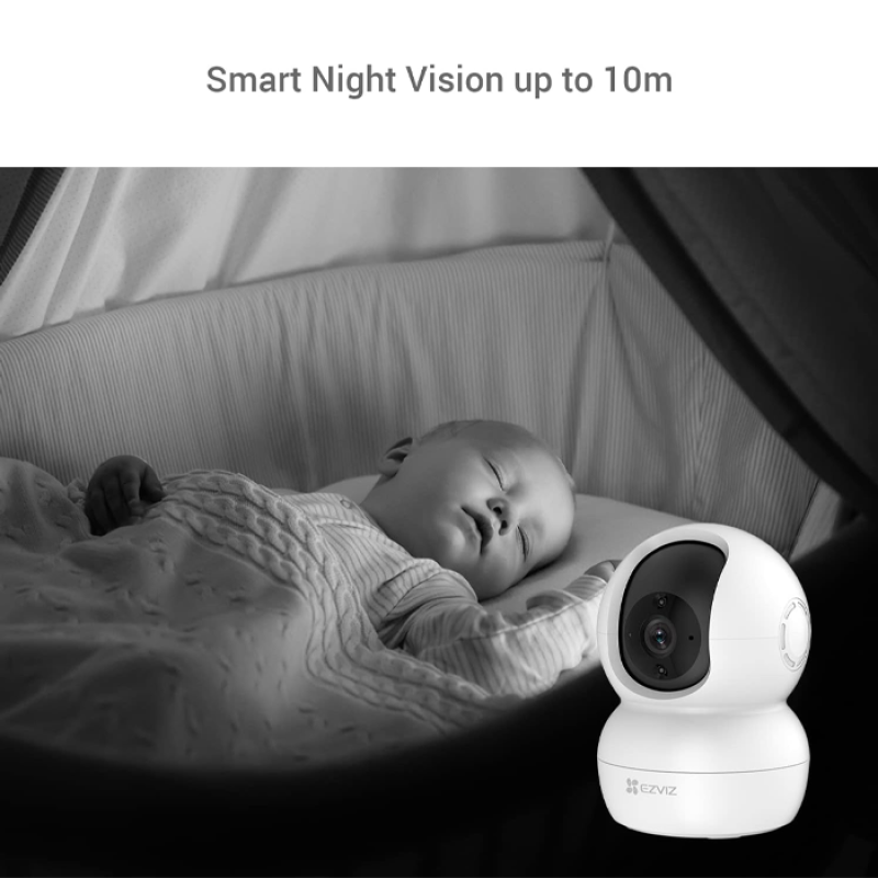 EZVIZ TY2 Caméra de Surveillance IP Wi-FI FHD 1080P rotative PTZ 360.Vision Nocturne Suivi Intelligent. Compatible avec Alexa Blanche