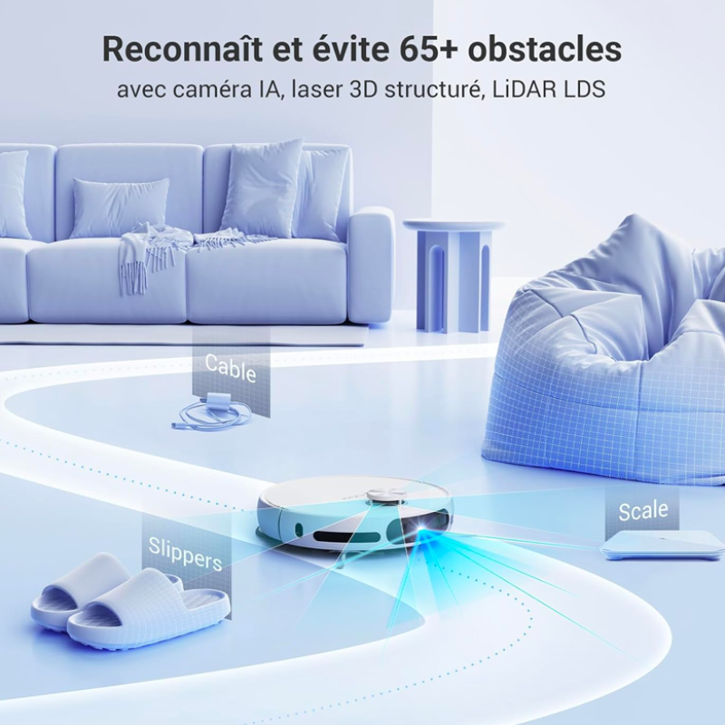 EZVIZ RS20 Pro Robot Aspirateur avec Serpillière Installation & Détachement Automatique, Brosse Latérale Surélevée, 7200 Pa, Nettoyage à l'eau Chaude 60°C, Séchage à l'Air Chaud, Balayage des Bords