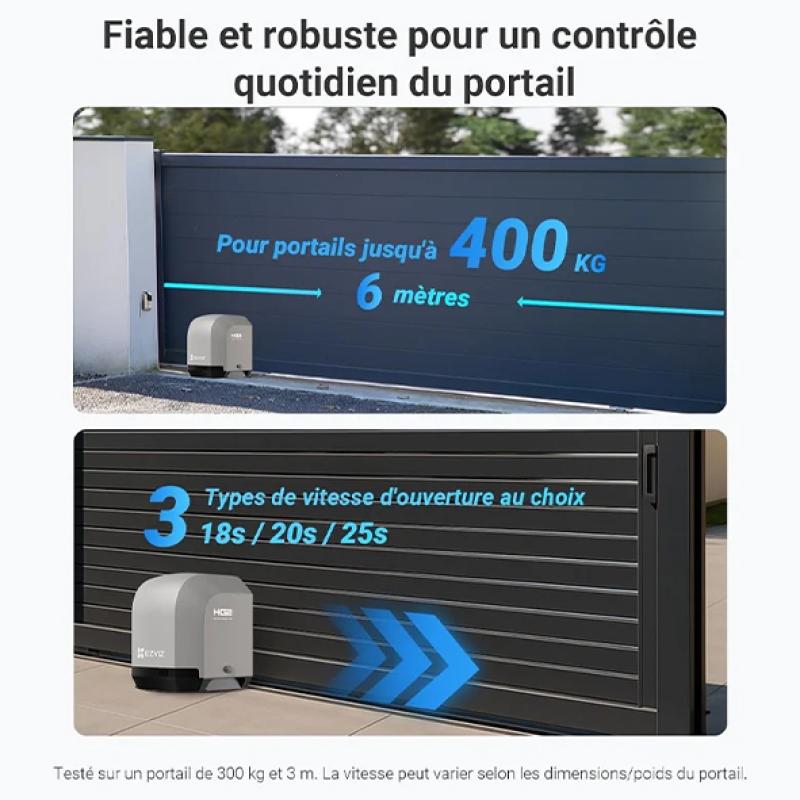Motorisation de Portail Coulissant Connectée EZVIZ HG2 400 - Jusqu'à 400kg - Contrôle via App EZVIZ - Ouverture/Fermeture à Distance - Détection d'Obstacles - Silencieux & Robuste - Installation Facile - Compatible Maison Connectée