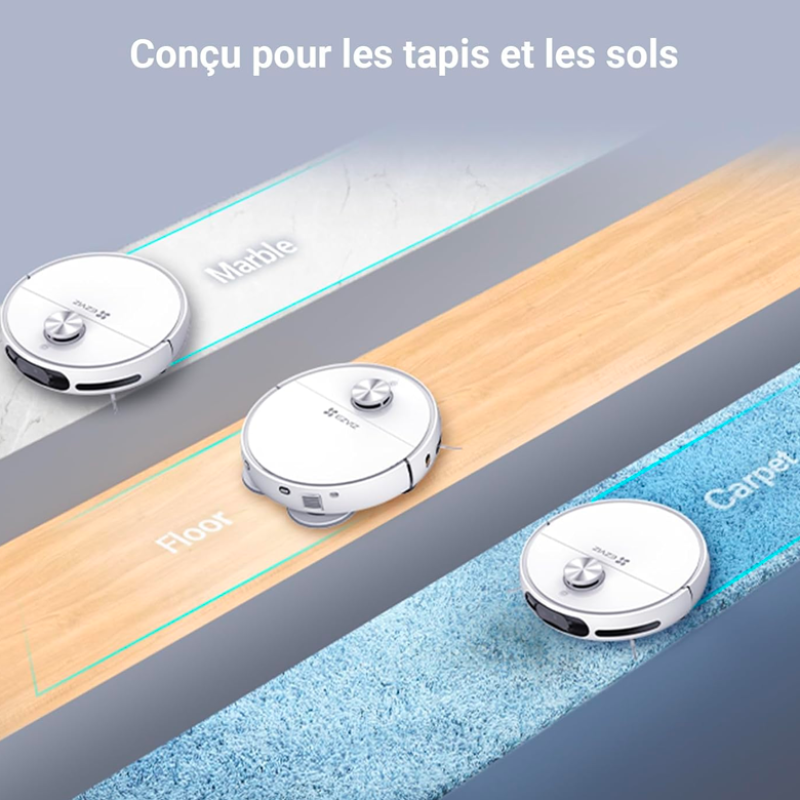 EZVIZ RS20 Pro Robot Aspirateur avec Serpillière Installation & Détachement Automatique, Brosse Latérale Surélevée, 7200 Pa, Nettoyage à l'eau Chaude 60°C, Séchage à l'Air Chaud, Balayage des Bords